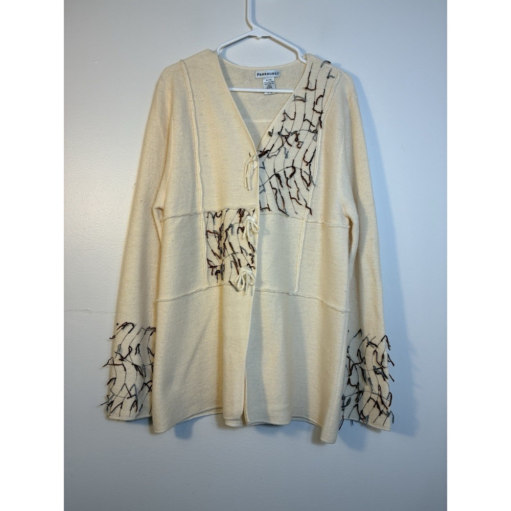Parkhurst Women's Cardigan 100% Wool Sz XL Ivory Boho Lagenlook‎ Button Up Vintg